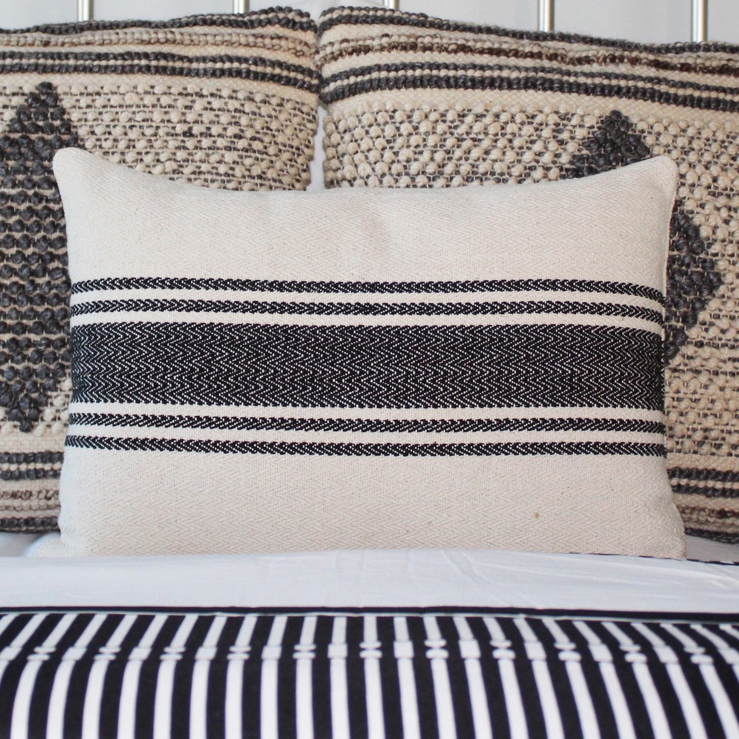 Cotton Canvas Striped Pillow