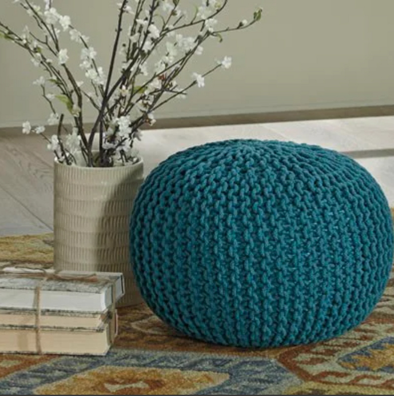 Cable Knit Pouf Teal
