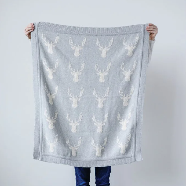 Grey Deer Knit Blanket