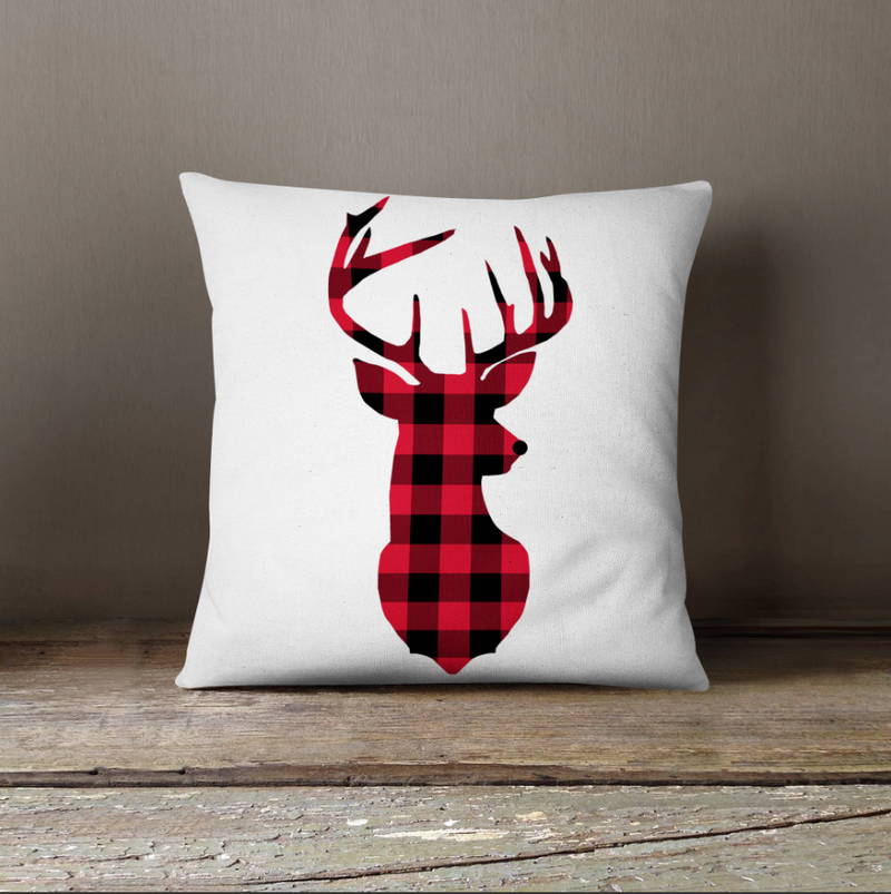 Christmas Plaid Deer Pillow Cover