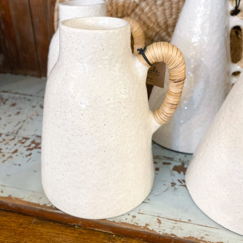 Rattan Wrapped Handle Vase Off White Small