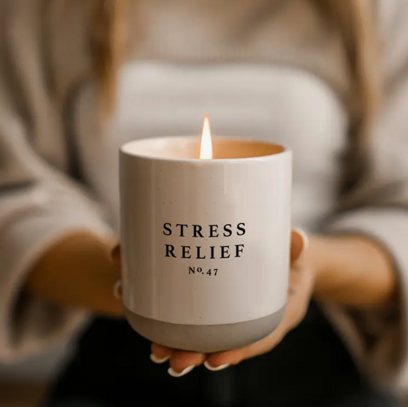 Stress Relief Soy Candle - Cream Stoneware Jar - 12 oz